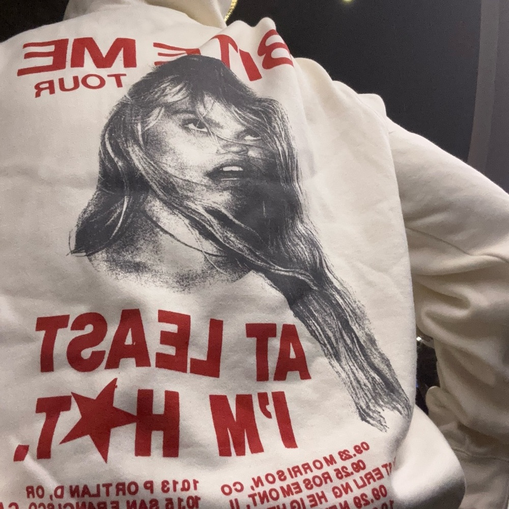 White Graphic Hoodie with Red Text